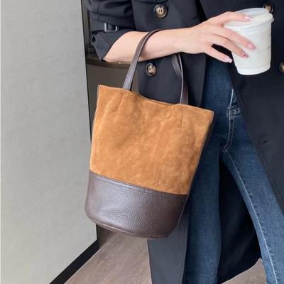 Bolsa Balde de Couro de Vaca Fosco Bolsa Transversal de Couro Genuíno para Mulheres