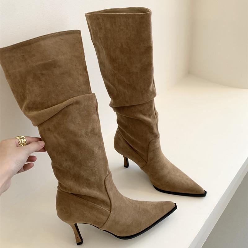 Fashion Bailamos Winter Street Style Pointed Toe Knee-High Boots Women Hight Heels Shoes Female Long Booties Zapatos De Mujer