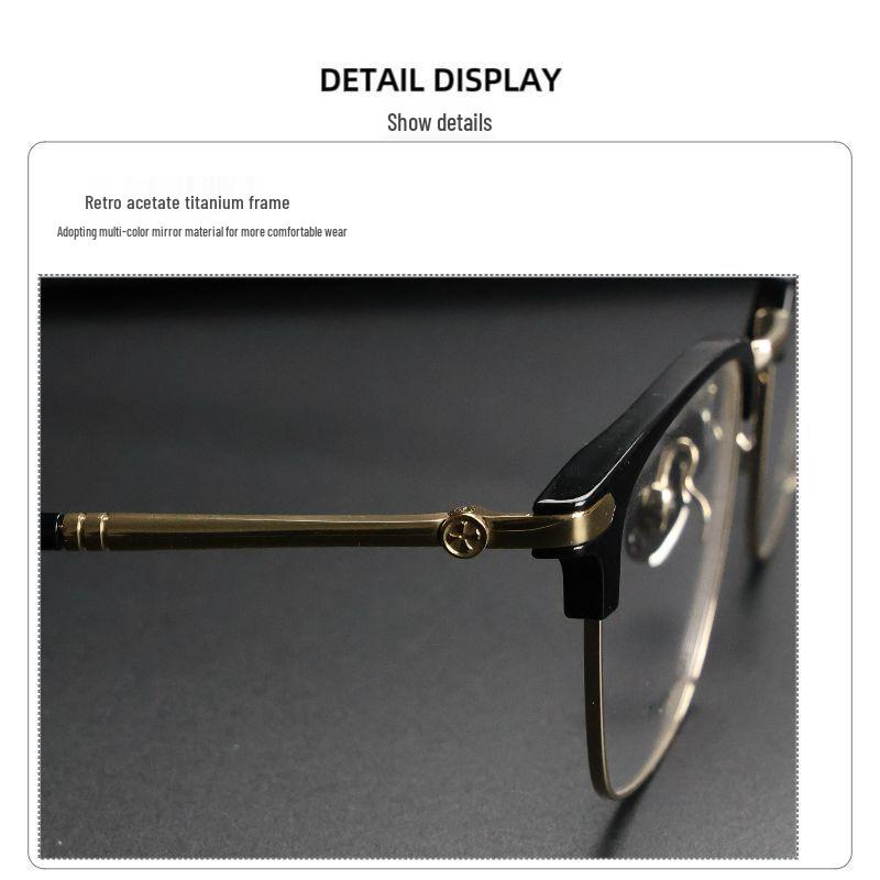 Men's PUNK Retro Titanium Eyebrow Half-Rim Glasses Frame, Large-Face Fit