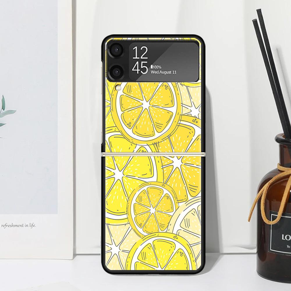 Summer Fruits Lemon Phone Case Cover for Samsung Galaxy Z Flip 7 6 5 4 3 5G Flip3 Flip4 Flip5 ZFlip6 ZFlip7 Black Fundas Clear G