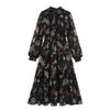 2025 Summer European & American Women's High Neck Waist-Cinching Chiffon Print Long Dress