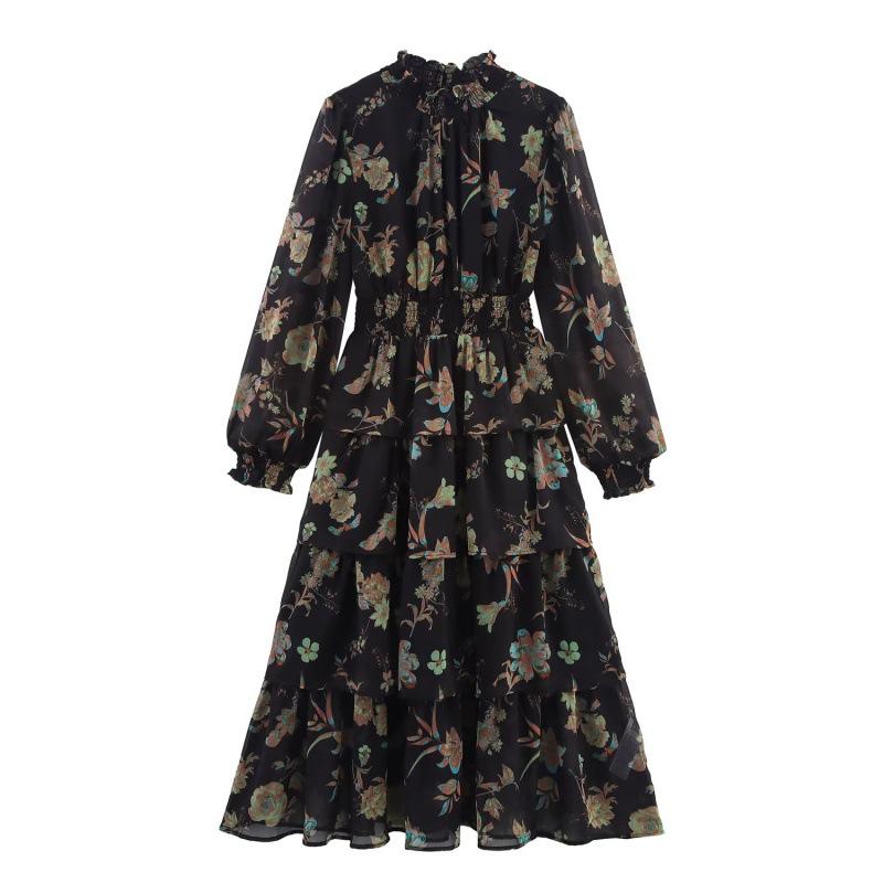 

2025 Summer European & American Women s High Neck Waist-Cinching Chiffon Print Long Dress Medium