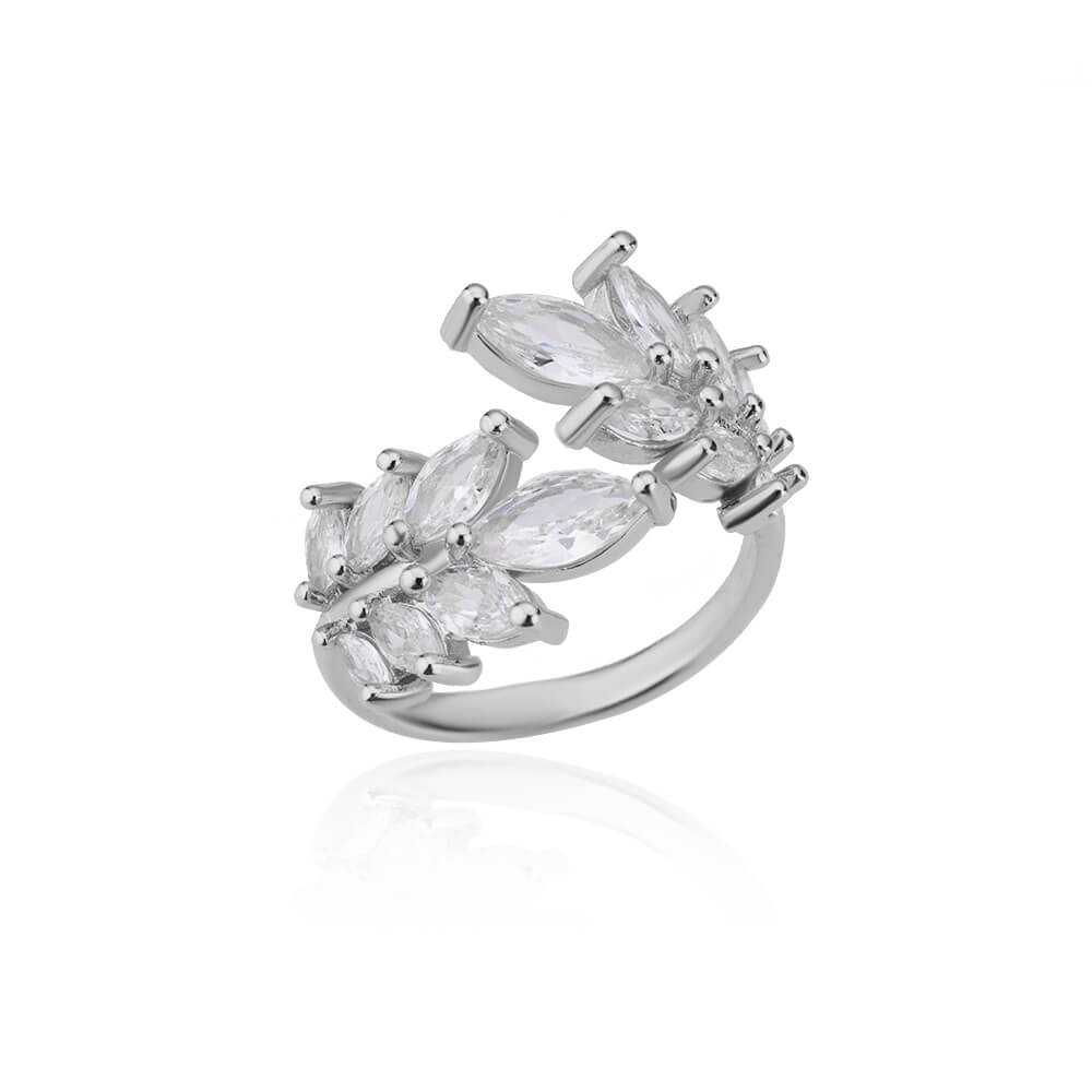 

Luxury White Leaf Stainless Steel Ring for Women Gold Color Open Finger Rings Party Vintage Jewelry Accessories Birthday Gifts Size 7-open