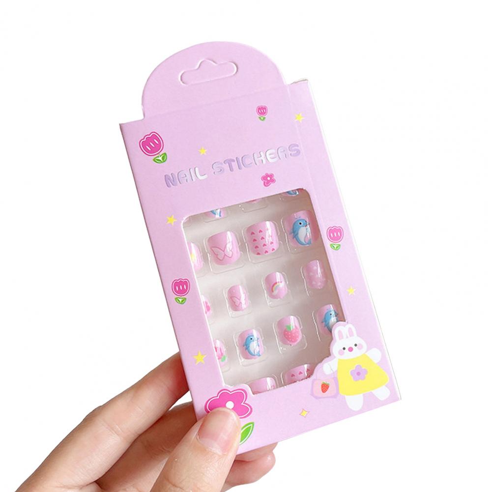 Kids Fake Nails Easy-to-apply Kids Nails Kawaii Kids Fake Nail Art Stickers Set Creative Diy Nail Kit for Fashionable Nail
