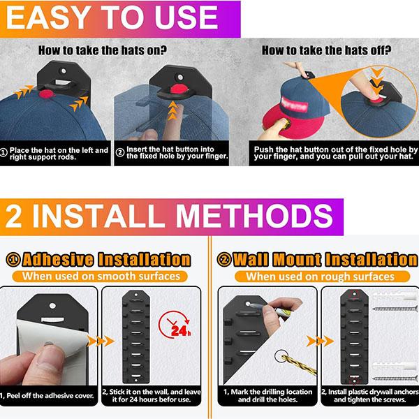 Hat Organizer for Baseball Caps Hat Rack for Wall Wall Mounted Adhesive Cap Rack Hat Holder Hanger Hold Up Cap Baseball Hat Storage Organizer