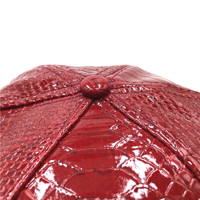 Crocodile Grain Hip Hop Baseball Cap with Rhinestone PU Leather Brim