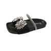 2025 New European Flat-bottomed Bow Rhinestone Slippers Women's Cross with Satin Open-toed Fashion Outer Slippers