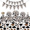 High-quality Party Tableware Set Black Brown Cow Print Paper Plates Cups And Utensils