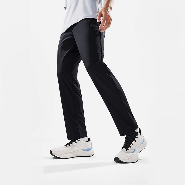 Li Ning Mid Waist Solid Color Quick Dry Straight Leg Sports Pants Men Bottoms Black AYKU657-5