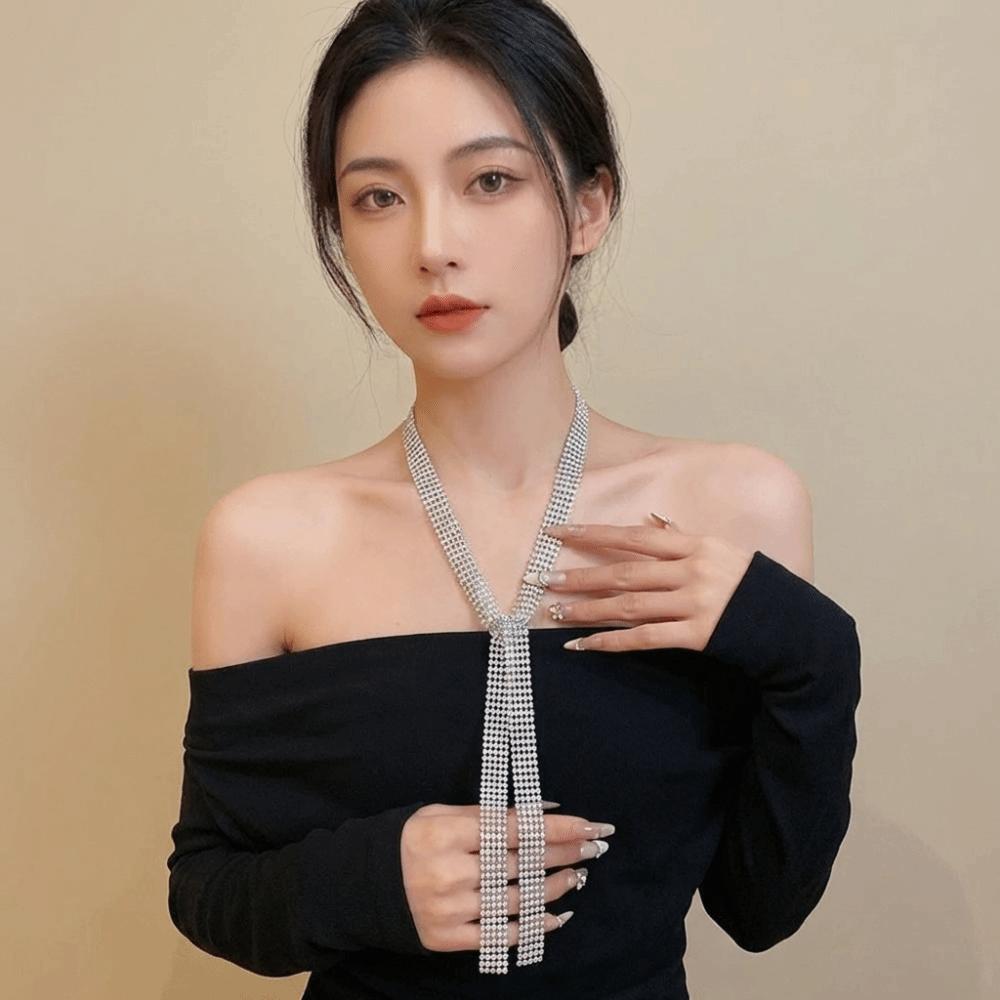 Copper Full Rhinestone Necklace Black Rhinestone Tie Fashion Decoration Shirt Tie  Party