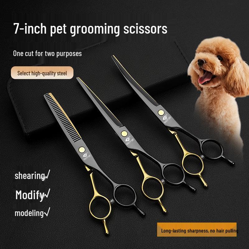 All-Steel Pet Grooming Scissors Set - Includes Curved Dog Hair Cutting Scissors