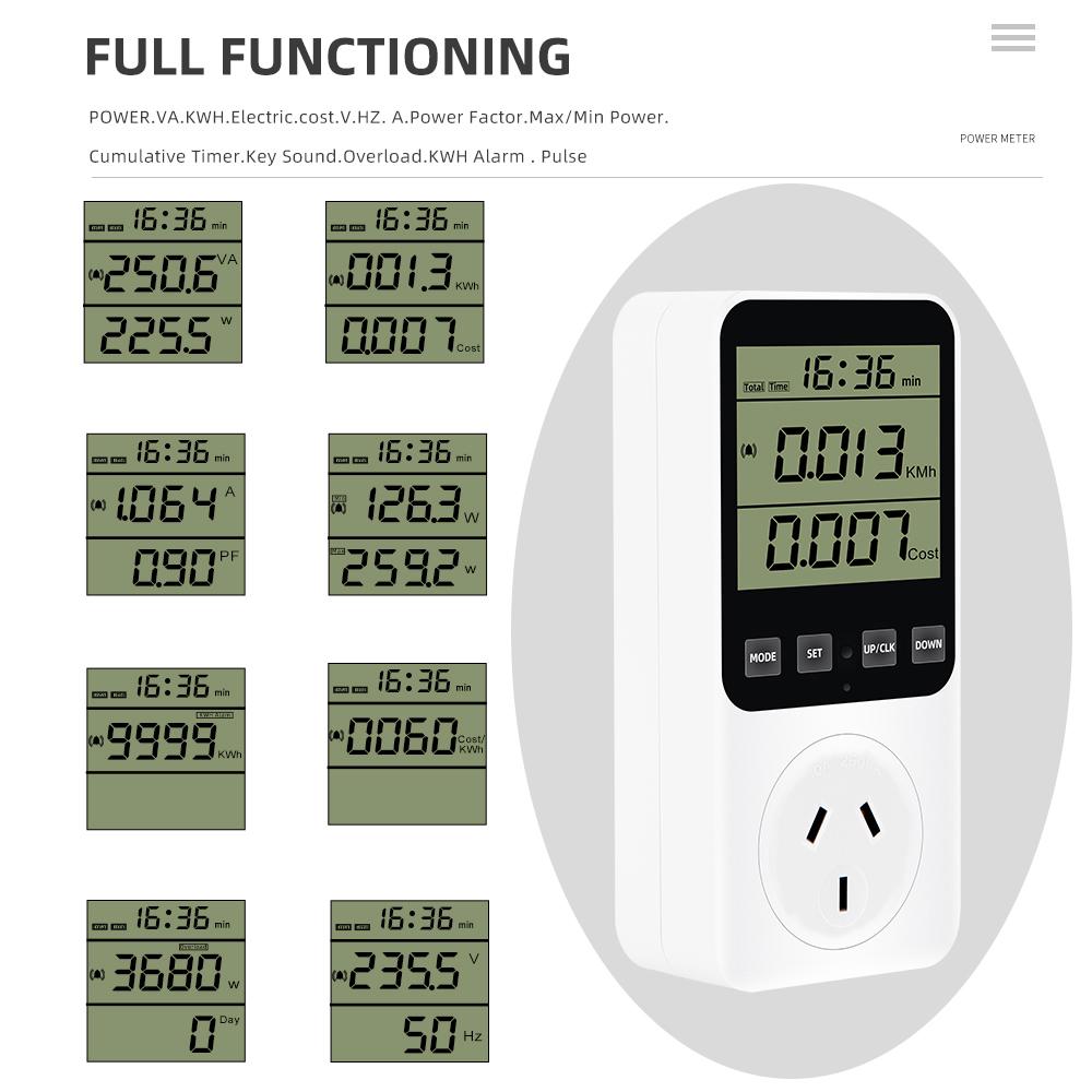 Multifunction Power Meter LCD Digital Wattmeter Energy Meter Socket 220V EU Plug Electric Cost KWH Smart Control Analyzer