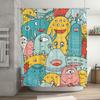Brightly Colored Monsters Shower Curtain Set For Bathroom Decor Multicolor Cartoon Print Waterproof Fabric With Hooks (Blue)