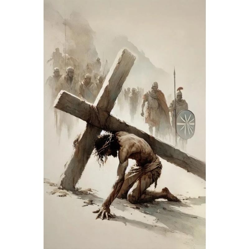 Jesus Carry The Cross Posters and Prints Canvas Printing Vintage Christian Wall Art Picture for Living Room Home Decor Gifts