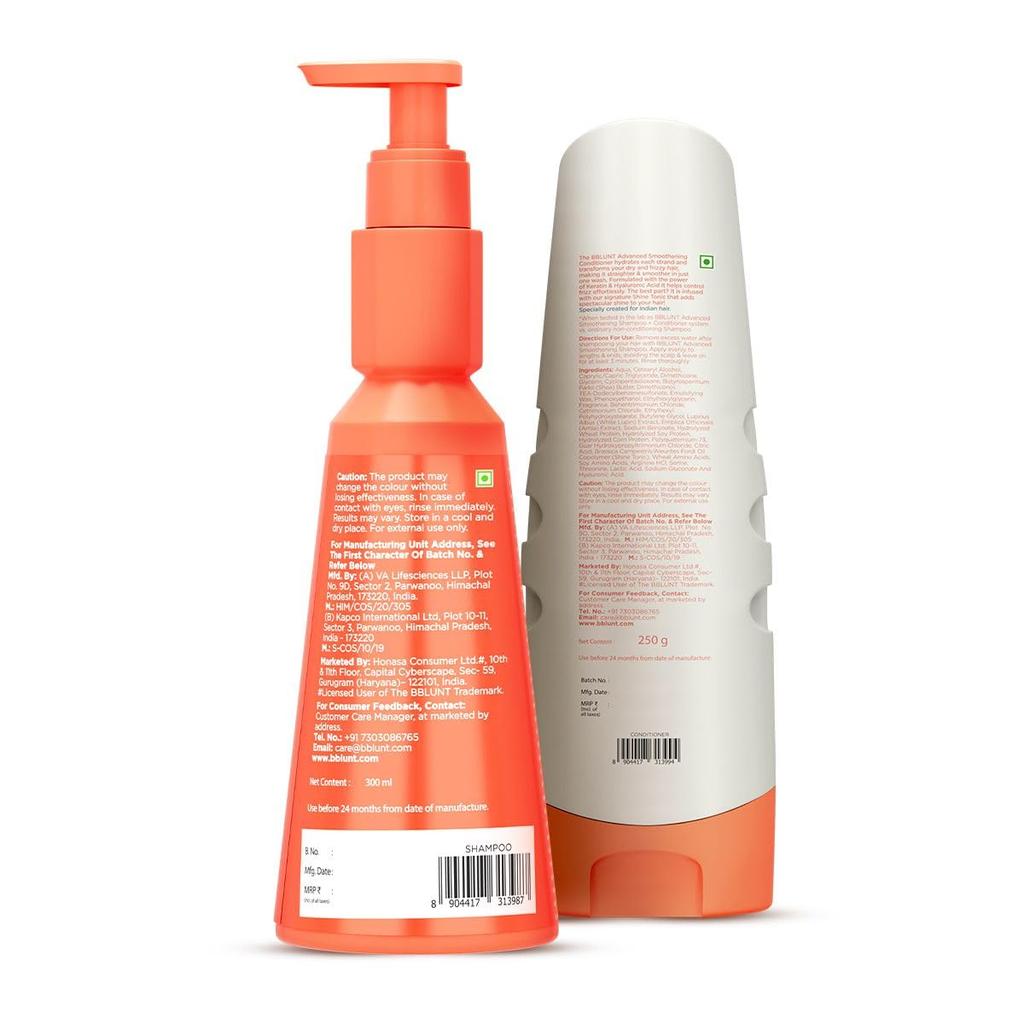 Bblunt Advanced Smoothening Duo 300 Ml + 250 G  Shampoo & Conditioner Combo Frizz-Free Hair Straightening Set For Men & Women