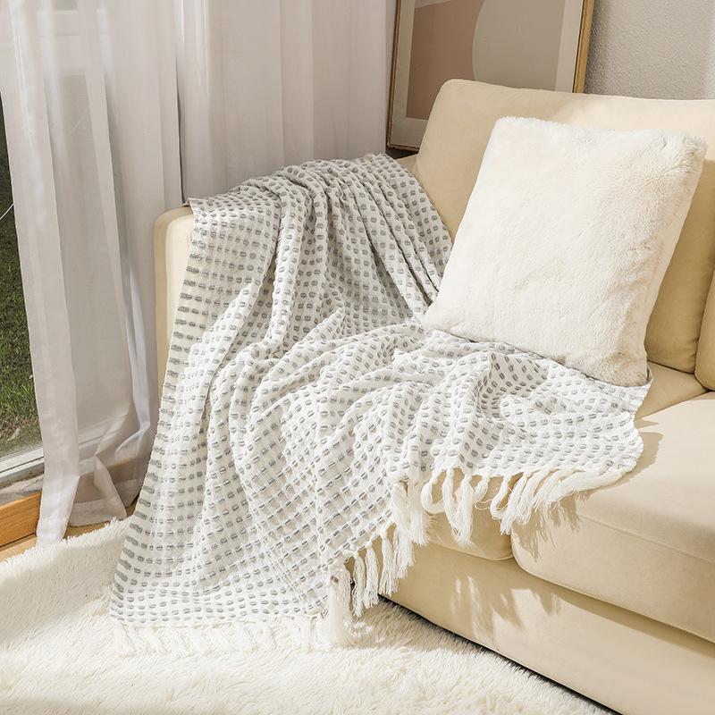 Chenille Knitted Bean Throw Blanket Summer Thin Sofa Cover Blanket Air Conditioning Bed Tail Blanket Woven Blanket For Office Nap Use