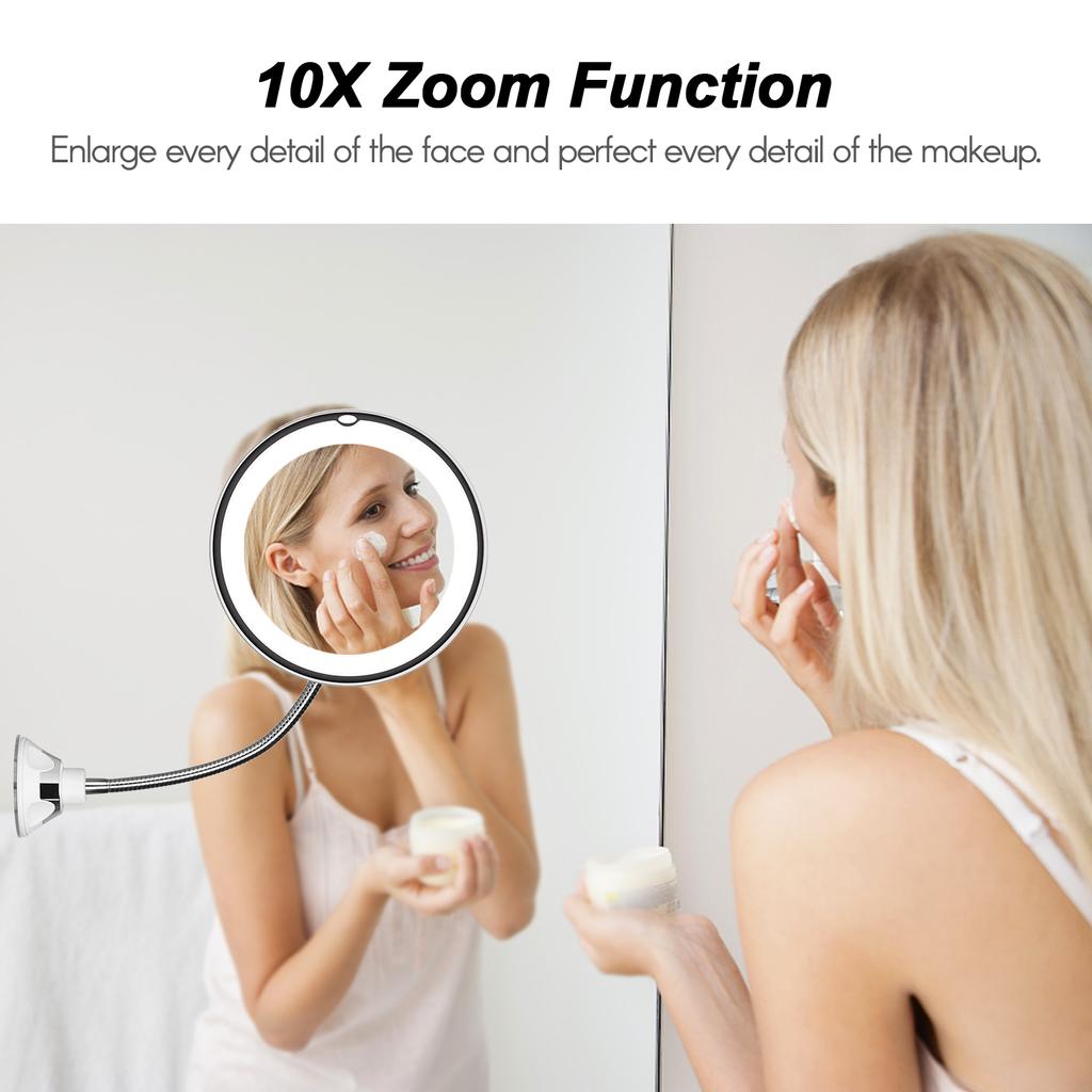 10X Magnifying Makeup Mirror LED Mirror Adjustable Flexible Gooseneck Locking Suction Cosmetic Mirror Magnification Mirrors,Vanity Mirror For Bedroom