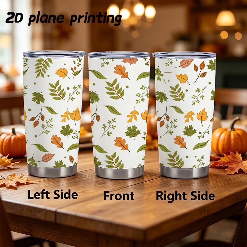 591ml Car Tumbler Autumn Maple Leaf Elements Straw Cup Tumbler With Lid Metal Drink Mug Straight Tumbler Leakproof Tumbler