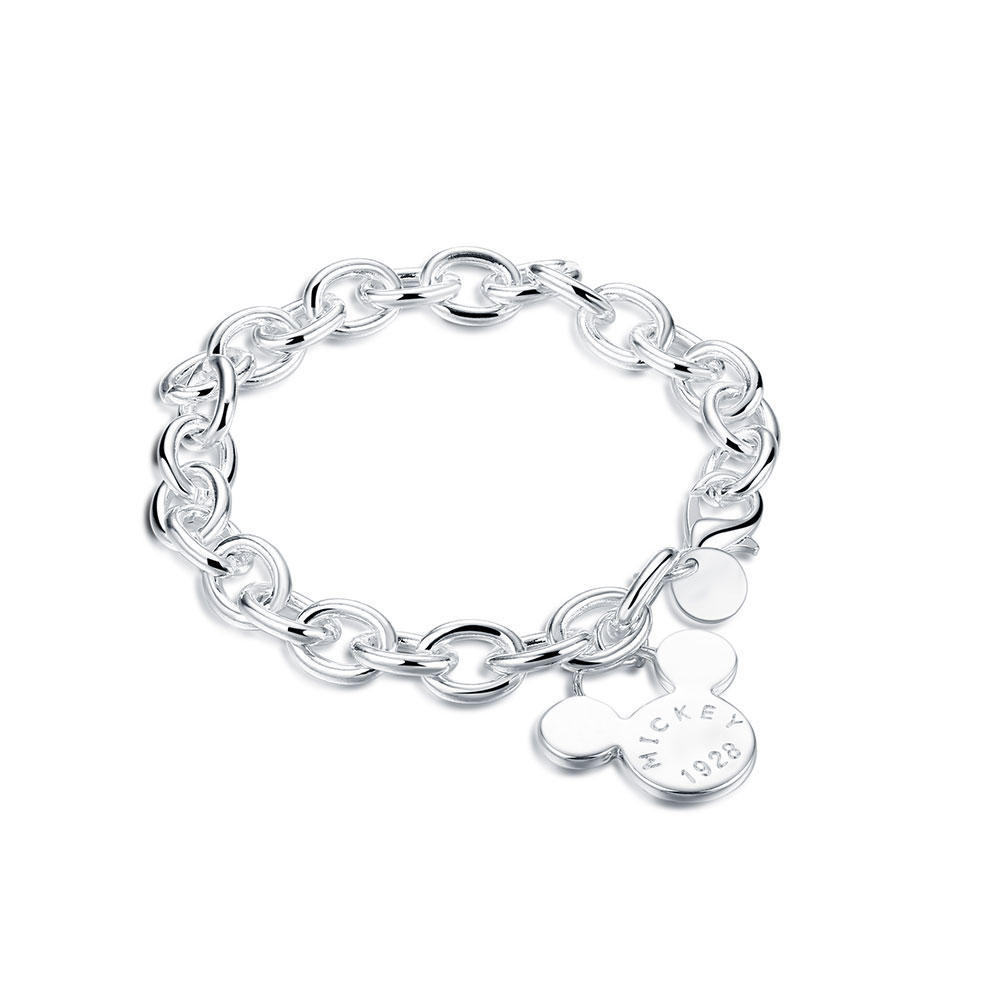 Braccialetto con Ciondolo Topolino in Argento S925 da 8 Pollici 20cm per Donne Ragazze Regalo di Gioielli per San Valentino Matrimonio