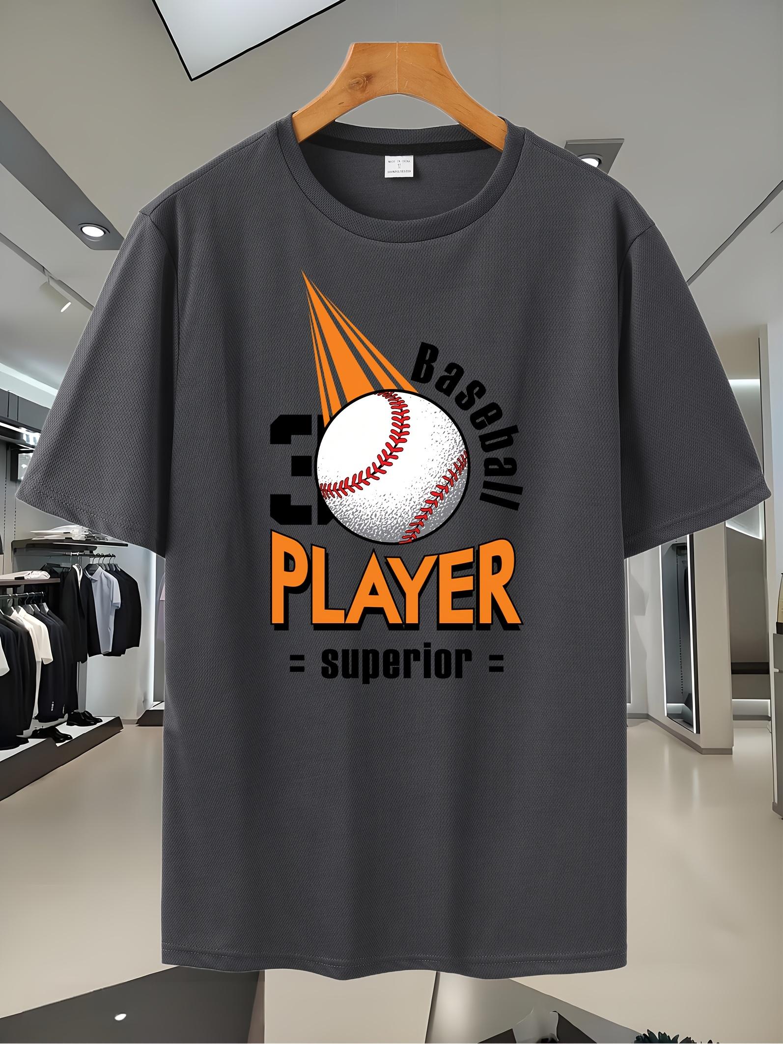 39C Baseball Player Graphic T-shirt - Breathable Mesh Short Sleeve Tee with 3D Baseball Print S