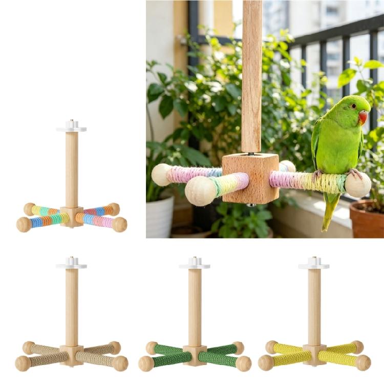 Funny Perches Toy with Rotating Ball Wooden Parrots Ferris Wheel Toy with Perches Windmills Toy For Parakeets Cockatoos