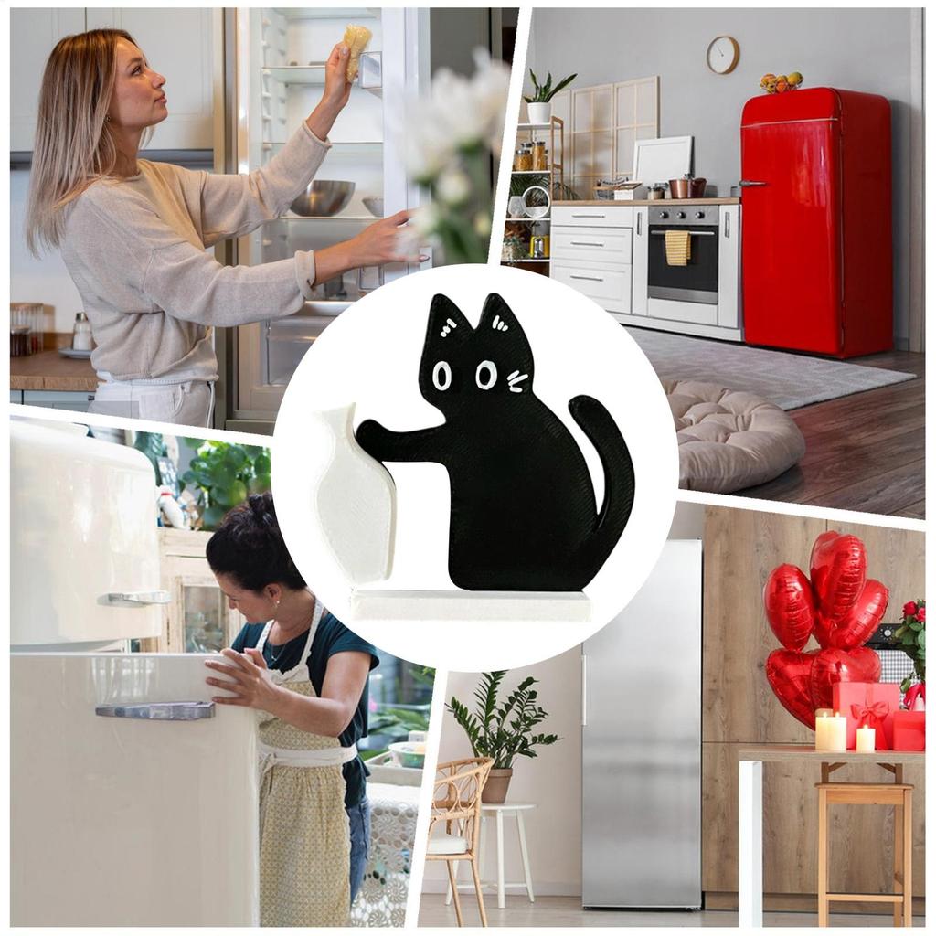 Schwarze Katze schiebt Vase Dekor Kühlschrankmagnet Heim-/Büro-Gedenkbox Katzenschnurrhaar-Sammlung Geschenk für Katzenliebhaber