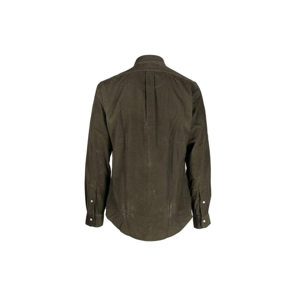 Polo Ralph Lauren FW22 Solid Logo Embroidered Long Sleeve Shirt Men shirts Olive-Green 710818761-014