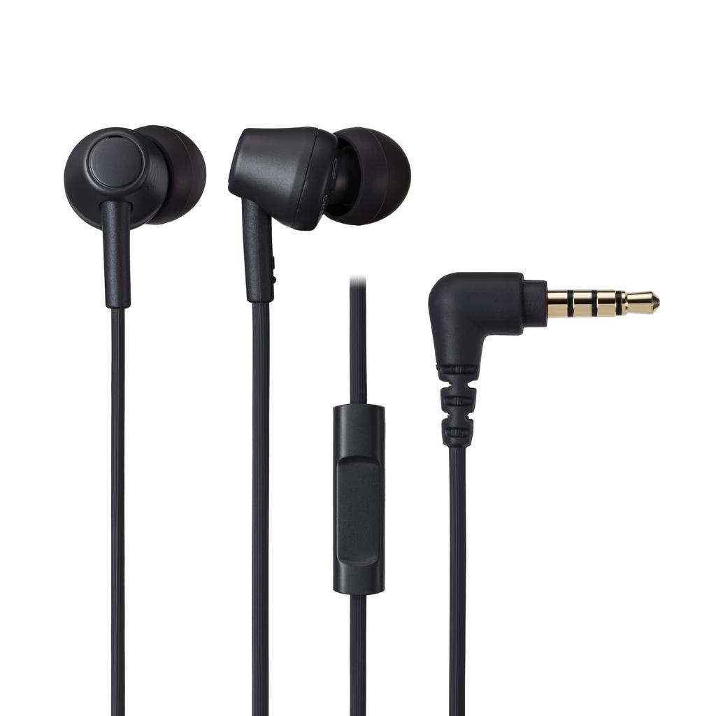 Audio Technica ATH-CK350XiS In-Ear Wired Earphones with Remote and Microphone, Black, Made with Recycled Plastic, Compact Size