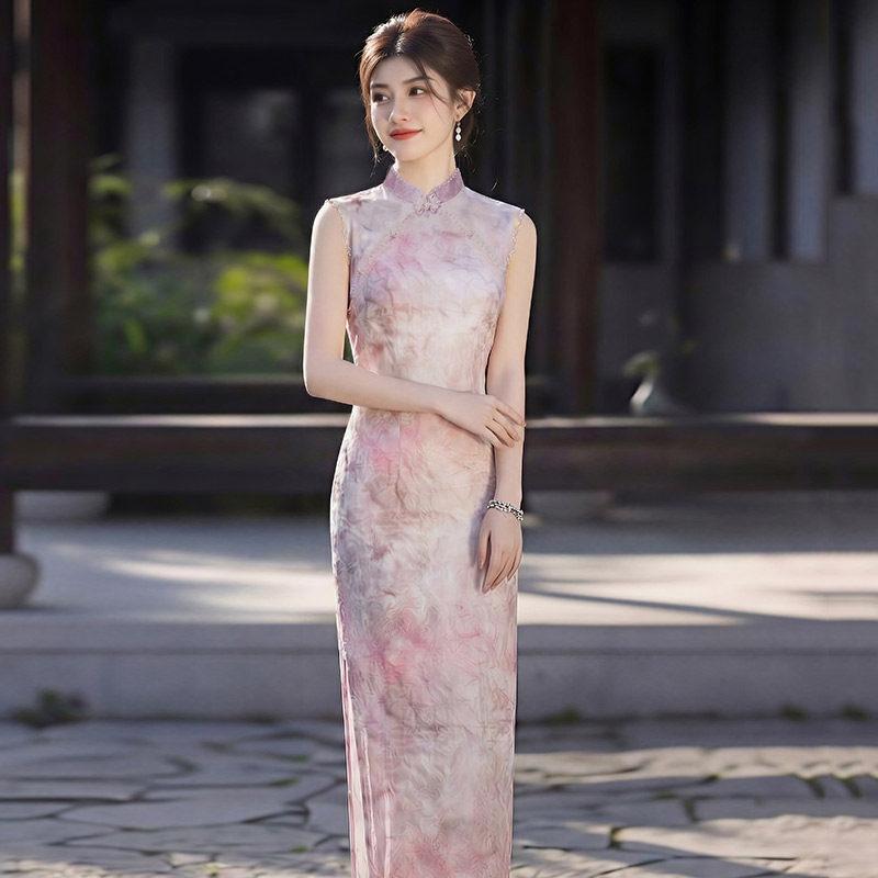 Pink Sleeveless National Style New Chinese Suzhou Long Cheongsam Improved Young 1011 New Women's High-end Summer