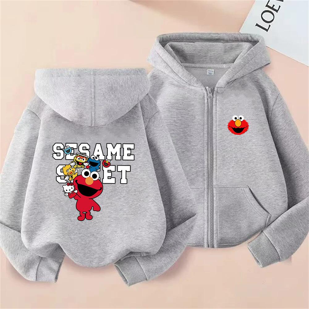 Elmo SESAME STREET Kids Zipper Hoodies Coat for Boys Girls Pink 3-12 Years Kids Casual Sweatshirts Festival Gifts