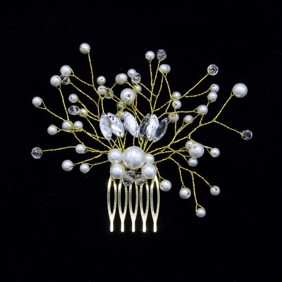 Shiny Faux Pearl Rhinestone Women Hairpin Bridal Comb Wedding Banquet Headdress