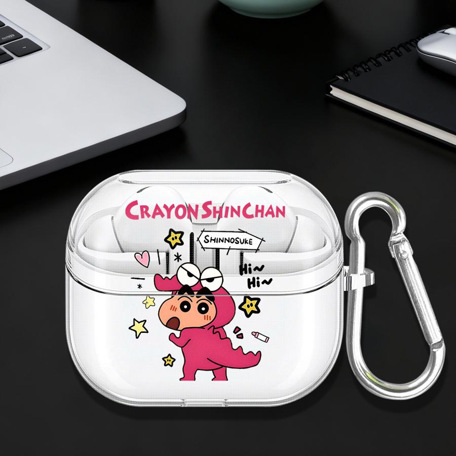 Case For Samsung Galaxy Buds 4 Pro Live 2 2Pro 4Pro 3 FE 3Pro Clear Earphone Cases Cover With Hook Cute Crayon Shin Chan