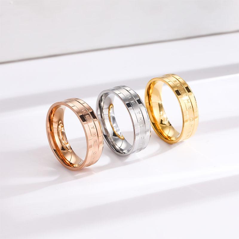 European and American Simple Wide Version English Titanium Steel Ring for Women Cold Style High-end