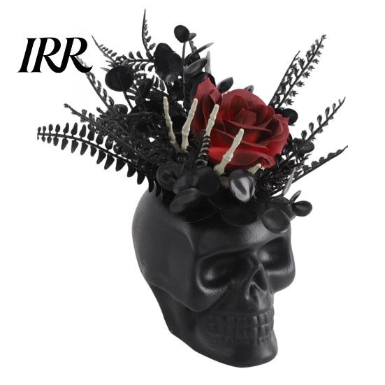 Spooky Skull Figurine Figurine, Black Red Rose Creepy Eyeballs Skeleton Halloween Lightweight Decoration Table Centerpiece for Tabletop, Desk, Mantel,