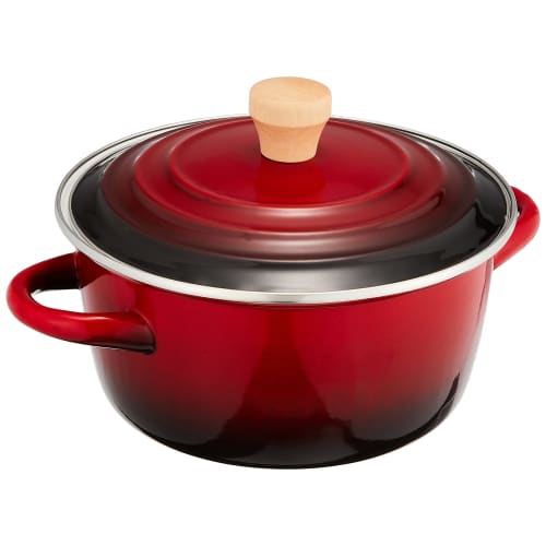 Wahei Freiz Enamel Pot with Lid, 20cm, Red, for Pot-au-feu and Jam, IH Compatible, Rubani RA-9790