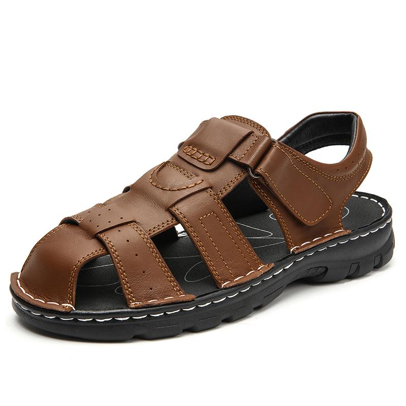 

Fashion Genuine Leather Sandals Summer Mens Casual Shoes Outdoor Non-Slip Sandals for Men Beach Shoes Lightweight Shoes Plus Size 38-48 38 коричневый