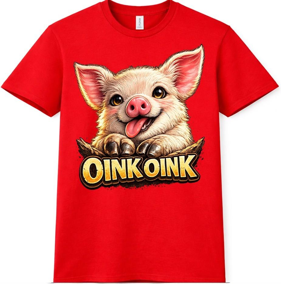 Oink Oink Pig T Shirt Cute Smiling Piglet Graphic Tee Farm Animal Casual Top S