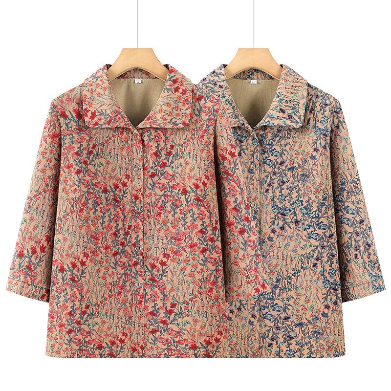 2026 Spring/Autumn Floral Print Plus Size Loose Comfortable Shirt for Middle-aged & Elderly Women