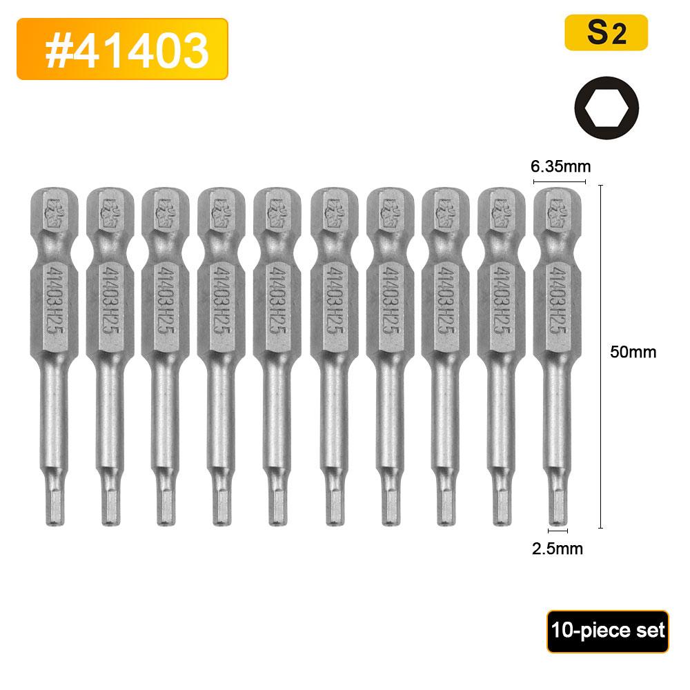 BESTIR 10pcs Hexagon Screwdriver Bit Set 1.5mm-6mm Alloy Steel Single Head Magnetic 1/4" Hex Shank Pneumatic Hexagon Batch Head