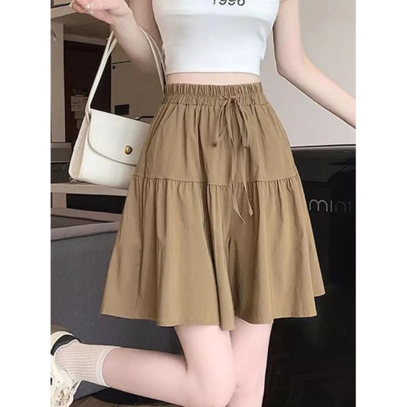 Women's Summer Ice Silk Wide-Leg Skort: Casual, Lightweight, Plus Size 5-Point Length