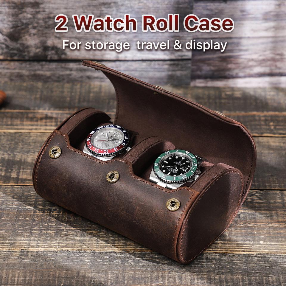 Retro Crazy Horse Leather Watch Box: Portable Travel Storage for Couples