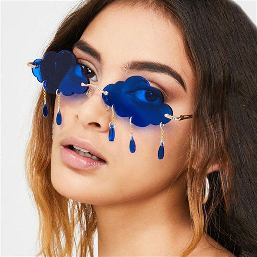 1PC Fashion Retro Rimless Sunglasses Women Men Vintage Clouds Diamond Tassel Steampunk Disco Glasses Funny Cloud Shaped Shades