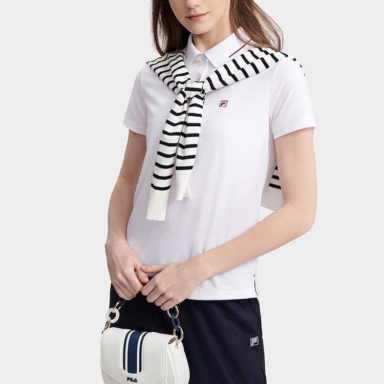 Fila Solid Color Logo Simple Casual Sports Polo Shirt Women Tops White F11W321101FWT