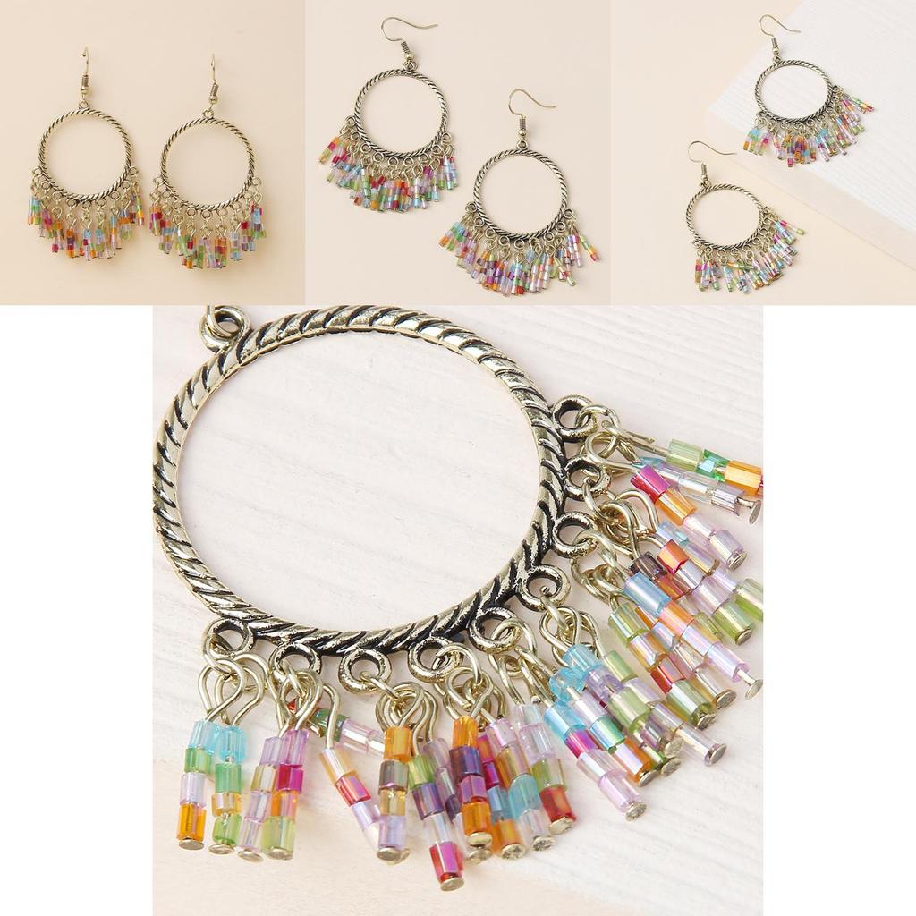 Rustykalna biżuteria ze stopu w stylu etnicznym z płynącymi frędzlami i sztucznymi kamieniami szlachetnymi na specjalne okazje