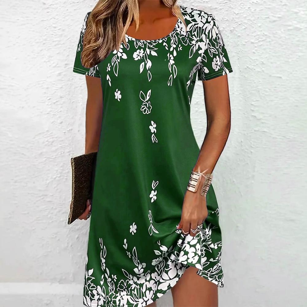 Elegantní dámské minišaty s květinovým vzorem, letní, s krátkým rukávem, street styl, dámské šaty s 3D potiskem květin, větší velikosti, ležérní šaty