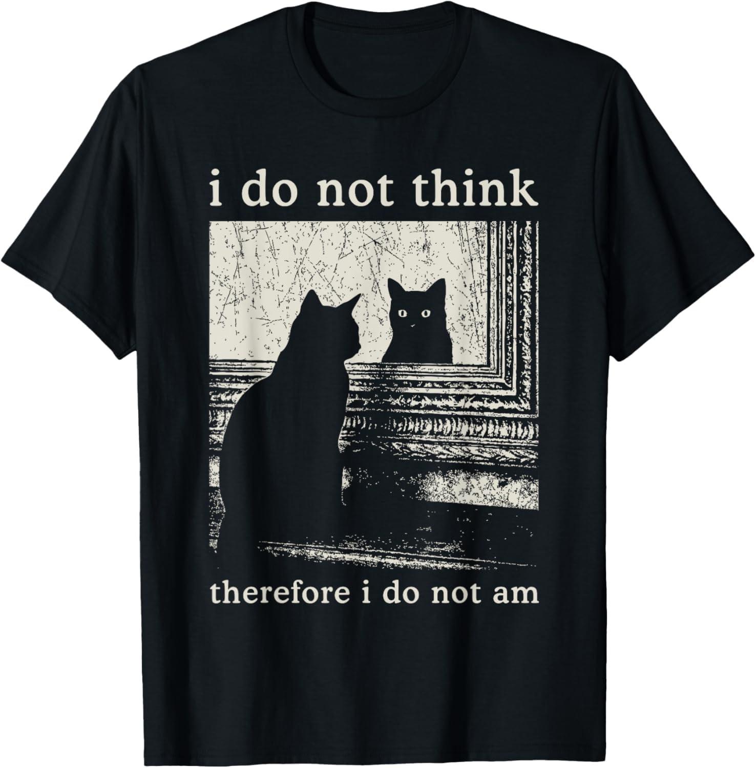 

RUJUNMAN I Do Not Think Therefore I Do Not Am, Funny Cat Meme T-Shirt XXXXXL чорний