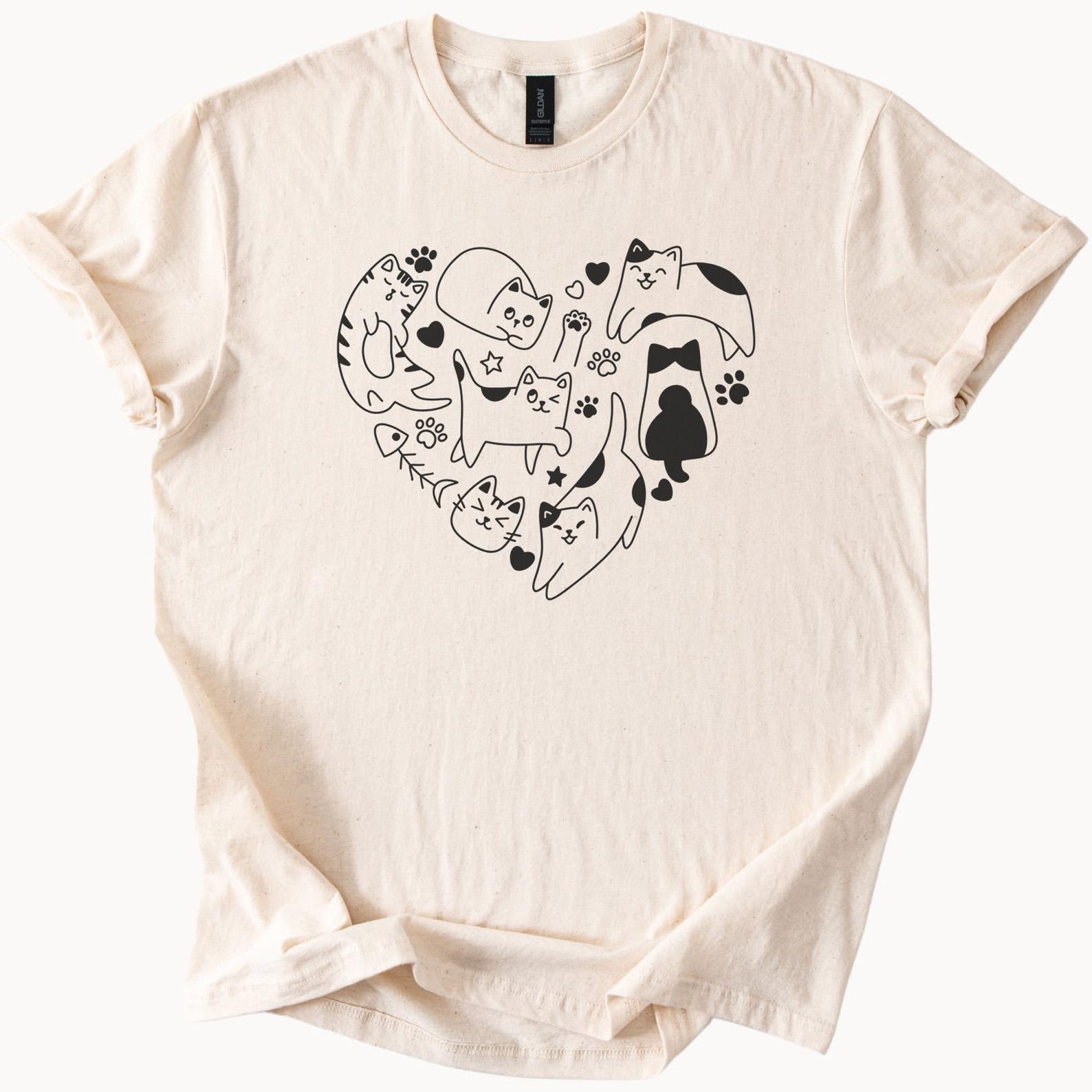 Cute Cat Heart Graphic T Shirt Cat Lover Shirt with Playful Kittens and Paw Prints Unique Animal Art Tee Gift for Cat Owners 100