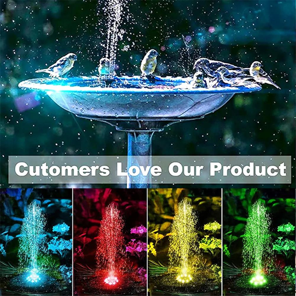 Solar Fountain Water Pump with 12 LED Lights & 1200mAh Battery - 9 Nozzles, Floating Style for Bird Baths, Garden Ponds