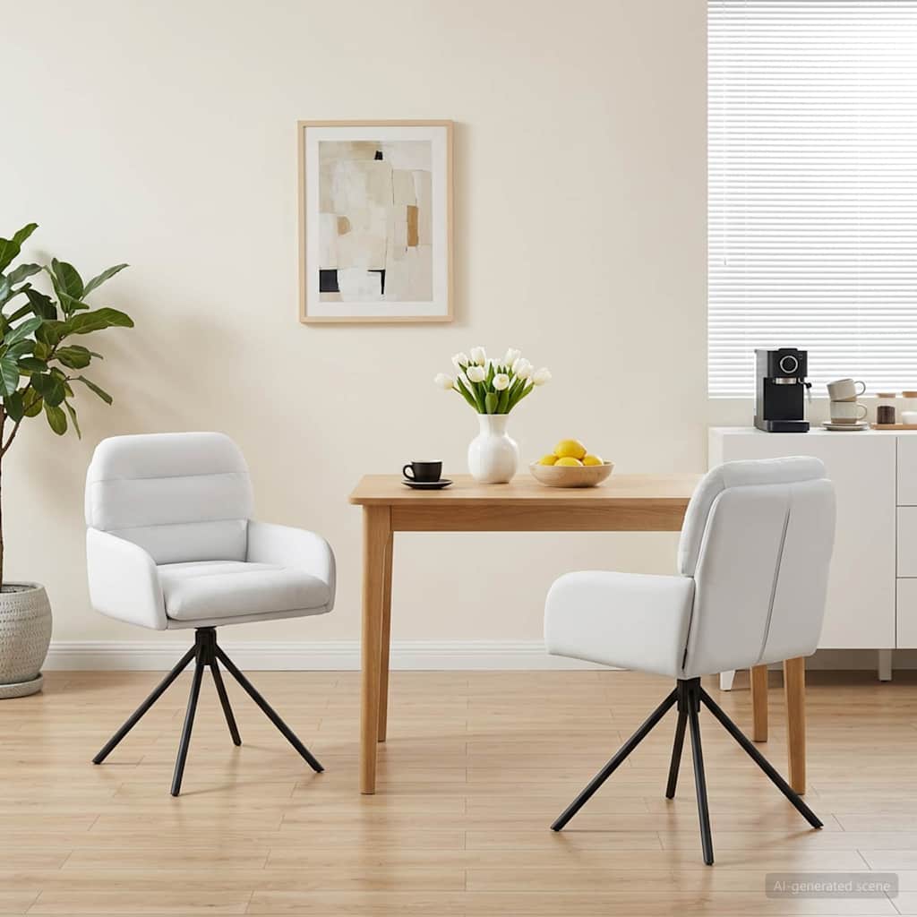 Swivel Chair Dining Room 2 pcs Faux Leather White 59 x 59.5 x 90 cm