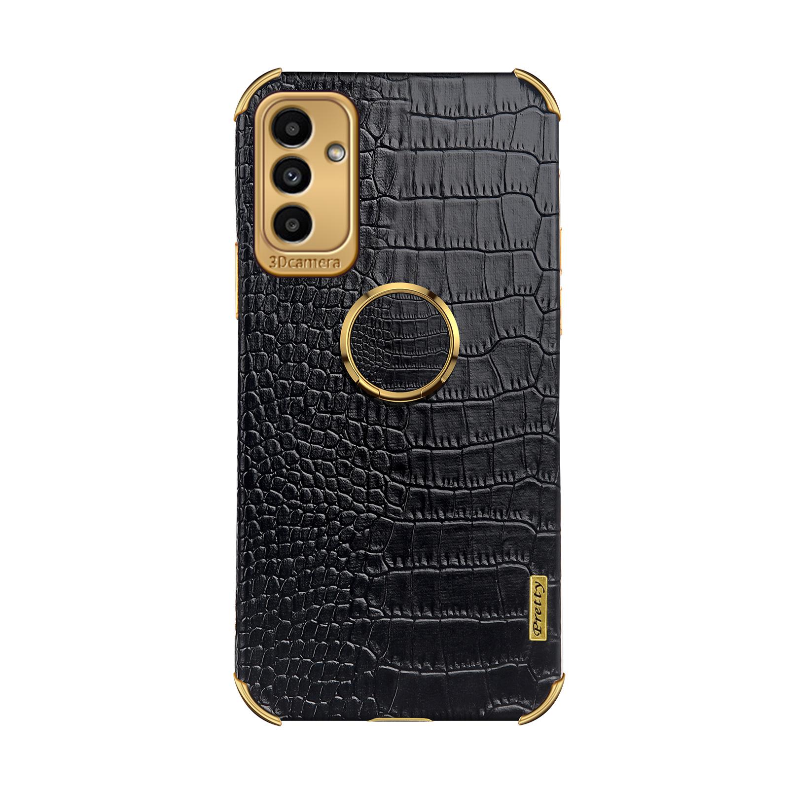 

6D Electroplated Crocodile Texture Phone Case for Samsung Galaxy A13 5G/A04s 4G (164.7 x 76.7 x 9.1 mm),Ring Kickstand PU Leather Coated TPU Cover Black